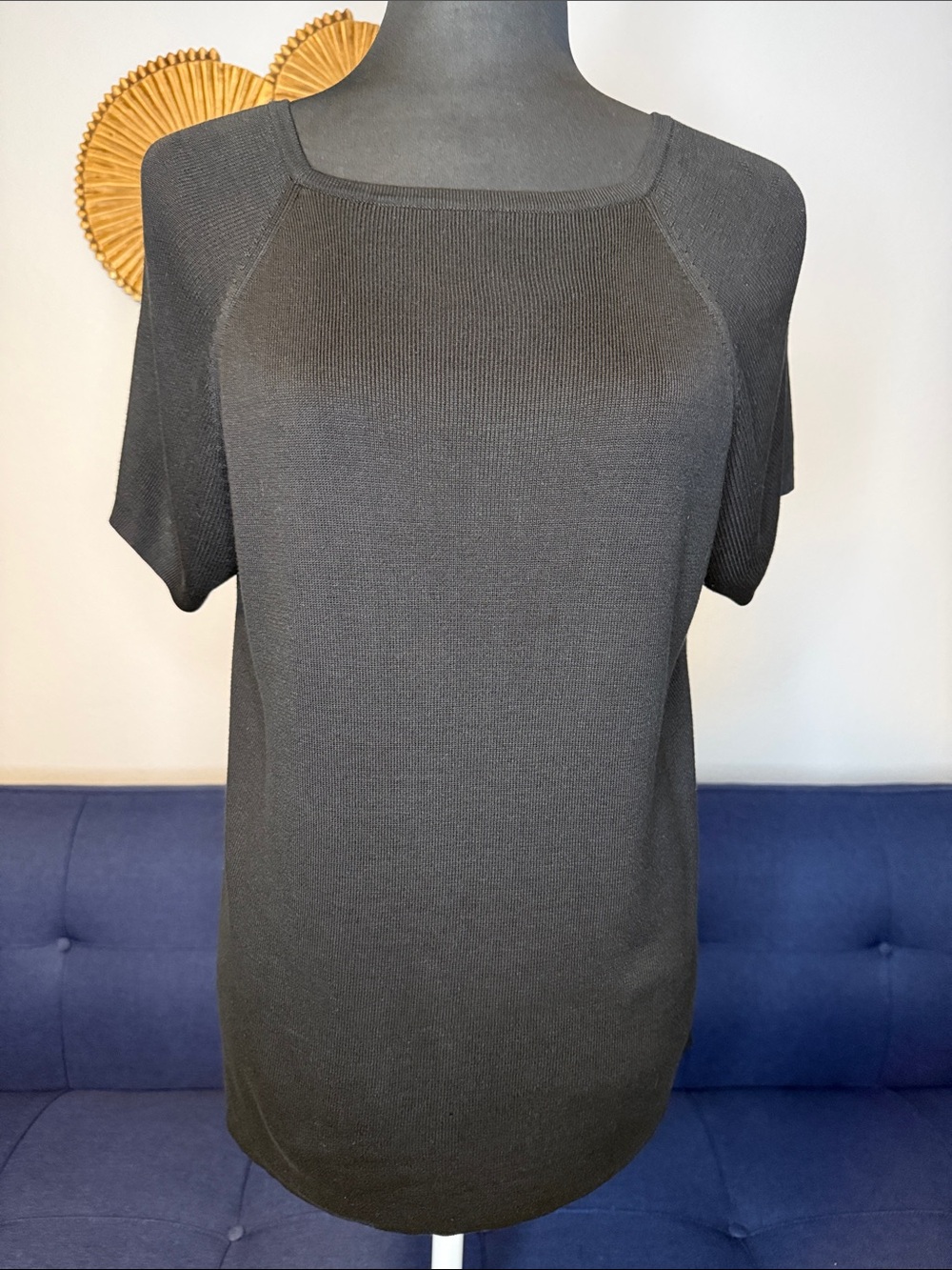 Joseph A. Black 100% Silk Ribbed Knit Short-Sleeve Pullover Square Neck Top 2X